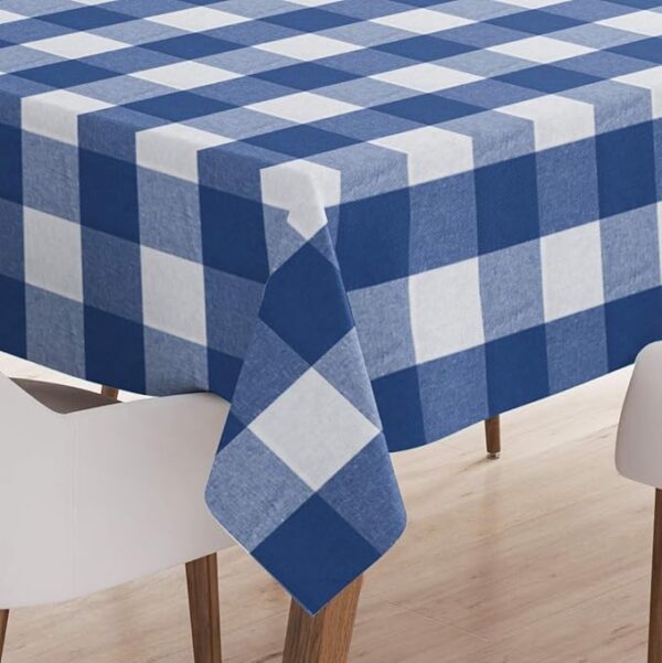 Cotton Rectangular Table Cloth for 4 to 6 Seater | (140x180 cm) | Buffalo Blue Checks | Dining Tablecloth for Decoration