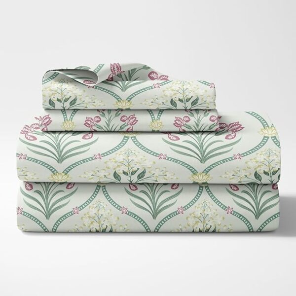 100% Cotton Bedsheet for King Size Bed,186 TC Soft Cotton Bedsheet for Double Bed, King Size Bed Sheet with 2 Pillow Covers,Green Blossom - Image 2