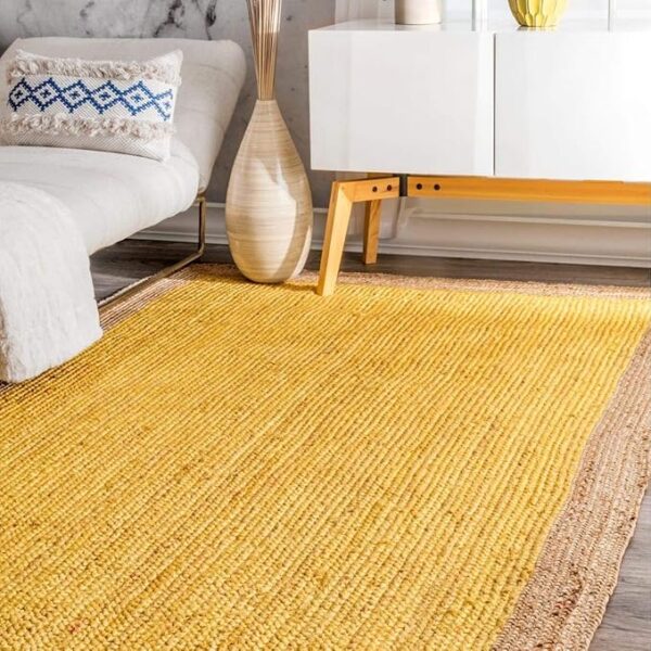 All the Cultures Fabricating India Jute Carpet for Living Room, Jute Floor Mat, Rugs for Living Room, Jute Centre Table Carpet (Pure Jute + Yellow Color, 3X5 Ft), Rectangle