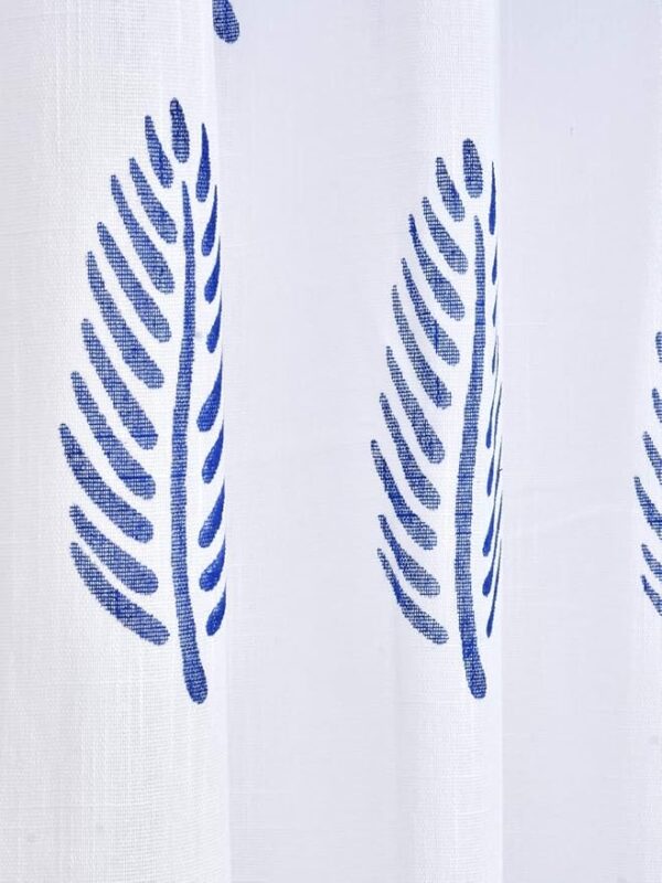 Cotton Linen Solid Sheer Curtain Set with Eyelet Rings, Non Blackout 7 ft Long Door Curtain, Set of 2 Blue Leaf Curtains (4.5ft x7ft) - Image 4