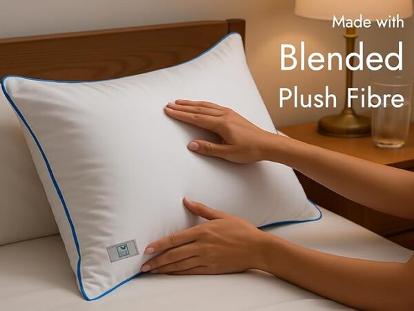 THE WOOD WHITE Basic White Pillow Pack of 2 in 41 x 61 cm with Extra Focus Blue Border & Plush Microfibre Filling - Image 2