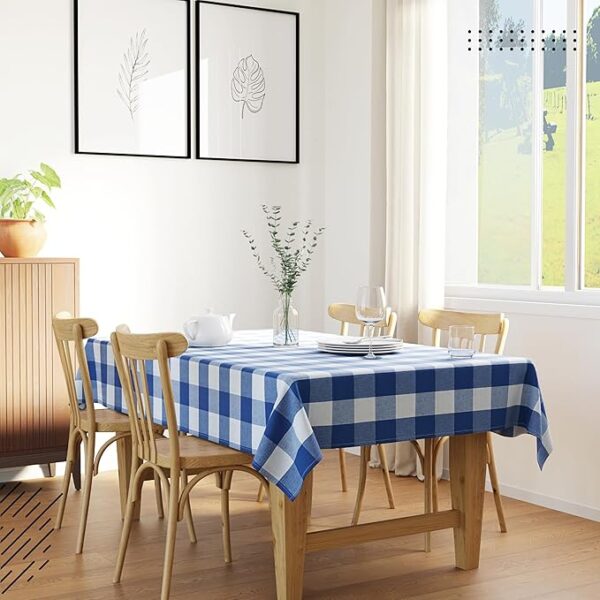 Cotton Rectangular Table Cloth for 4 to 6 Seater | (140x180 cm) | Buffalo Blue Checks | Dining Tablecloth for Decoration - Image 3