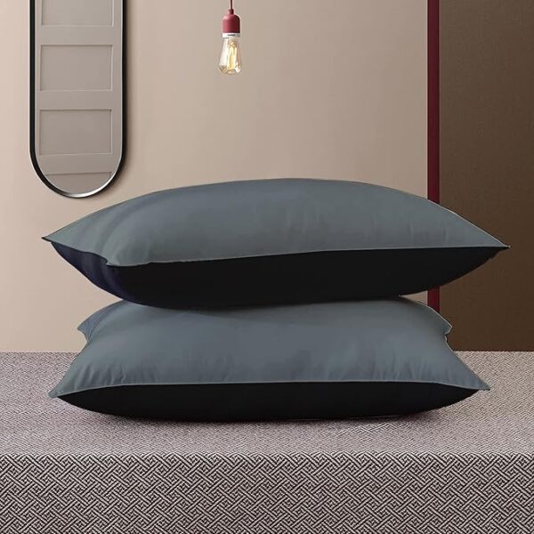 Microfiber Bed Pillows Set of 2, Reversible Soft Pillows for Sleeping and Comfort (16x24 Inches, Black-Grey)