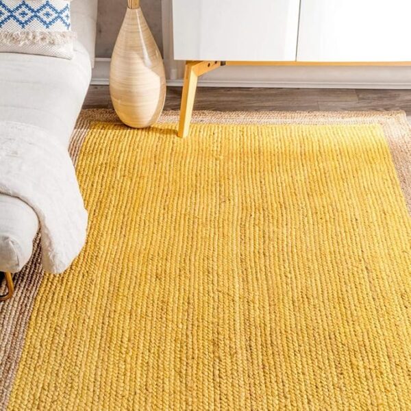 All the Cultures Fabricating India Jute Carpet for Living Room, Jute Floor Mat, Rugs for Living Room, Jute Centre Table Carpet (Pure Jute + Yellow Color, 3X5 Ft), Rectangle - Image 2