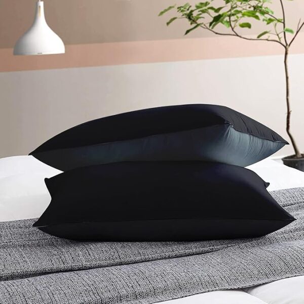 Microfiber Bed Pillows Set of 2, Reversible Soft Pillows for Sleeping and Comfort (16x24 Inches, Black-Grey) - Image 4
