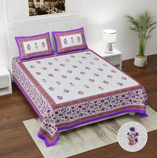 Pure Cotton Bedsheets for Double Bed - 180 TC King Size Bedsheet with 2 Pillow Covers (7.3 ft x 8.8 ft) (Double, BR- Purple)