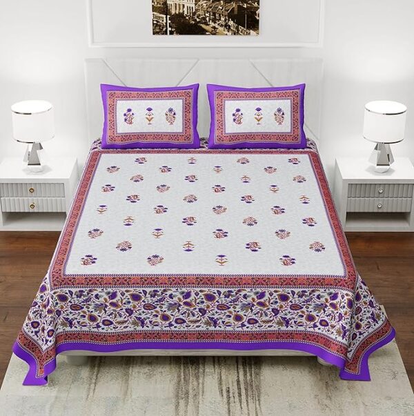 Pure Cotton Bedsheets for Double Bed - 180 TC King Size Bedsheet with 2 Pillow Covers (7.3 ft x 8.8 ft) (Double, BR- Purple) - Image 4